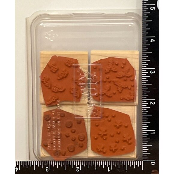 2000 STAMPIN' UP! SWIRL FLOWER HOLLY STAR Wood Mounted Rubber Stamp set of 4 - Picture 3 of 4